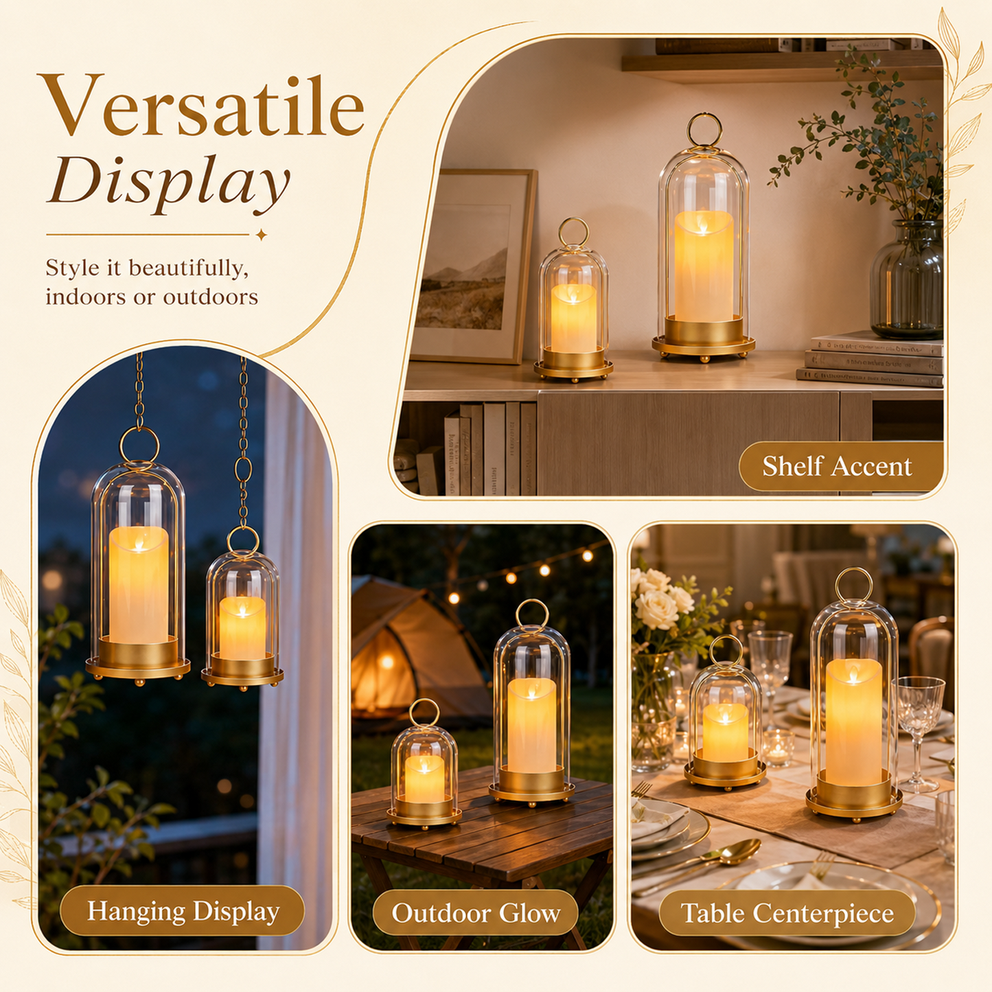 Hurricane Glass Candle Holders Set of 2, 5" & 4" Metal Candle Holder with Glass Dome, Candle Lantern for Pillar Candles, Table Centerpiece Home Decor