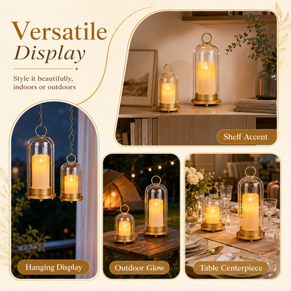 Hurricane Glass Candle Holders Set of 2, 5" & 4" Metal Candle Holder with Glass Dome, Candle Lantern for Pillar Candles, Table Centerpiece Home Decor