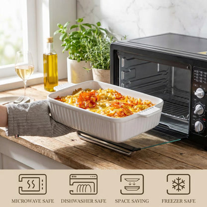 Ceramic Casserole Dish 4.4 Qt, Deep Ceramic Baking Dish and Lasagna Pan, Rectangular Baking Dish with Handles for Oven, White Bakeware for Family Meals and Baking, 1 Pack