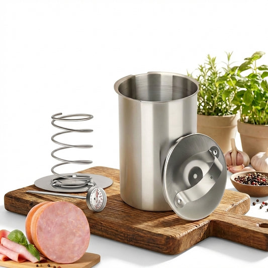 Ham Maker Meat Press Stainless Steel, Deli Meat Press and Lunch Meat Maker, Meat Press Mold for Deli Meats with Thermometer, Meat Press for Homemade Sandwich Prep, 1 Set