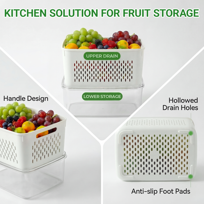 5 PCS Fruit Storage Containers for Fridge with Handle, Leakproof Produce Containers for Fridge with Removable Colander, All-In-One Fruit Containers Stainers Berry, Fruits, Vegetables, Salad, Lettuce Keeper