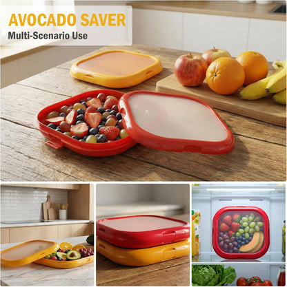 Reusable Silicone Storage Boxes 2 Pack Avocado Saver Onion Keeper for Tomatoes Garlic Leftovers Refrigerator Red Yellow