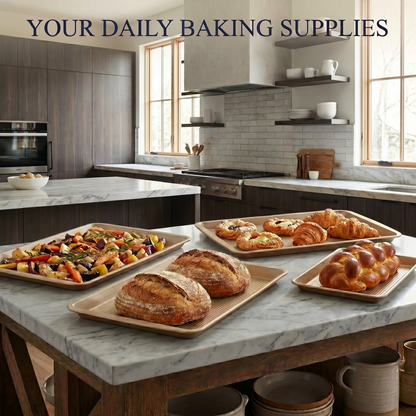 3-Piece Gold Baking Sheet Set – Nonstick Carbon Steel with Brush & Scraper, Half, Jelly Roll & Quarter Sizes