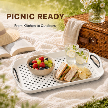 Non Slip Serving Tray with Handles, Rubber Gripped Lap Food Trays for Eating, Dishwasher Safe, Ideal for Breakfast, Snack, Fruit, Dessert, Beverage & Dinner (1 pack White)