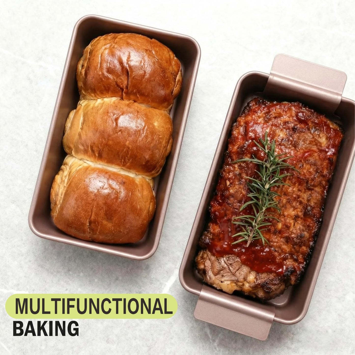 Meatloaf Pan with Drain Tray, Nonstick 9x5 Loaf Pan with Convenient Lift Serve Function, Ideal for Meatloaf & Bread Baking (Rose Gold)