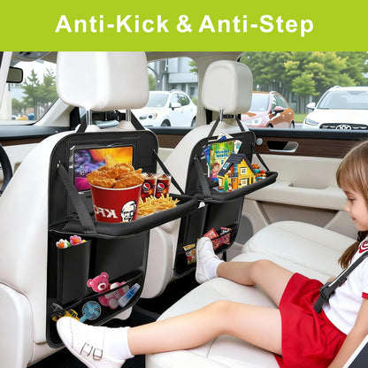 Black Car Backseat Organizer with 10 Storage Pockets & Tablet Holder, Kick Mats Protector for Kids, Perfect for Family Road Trips & Daily Travel Accessorie (2-Pack)