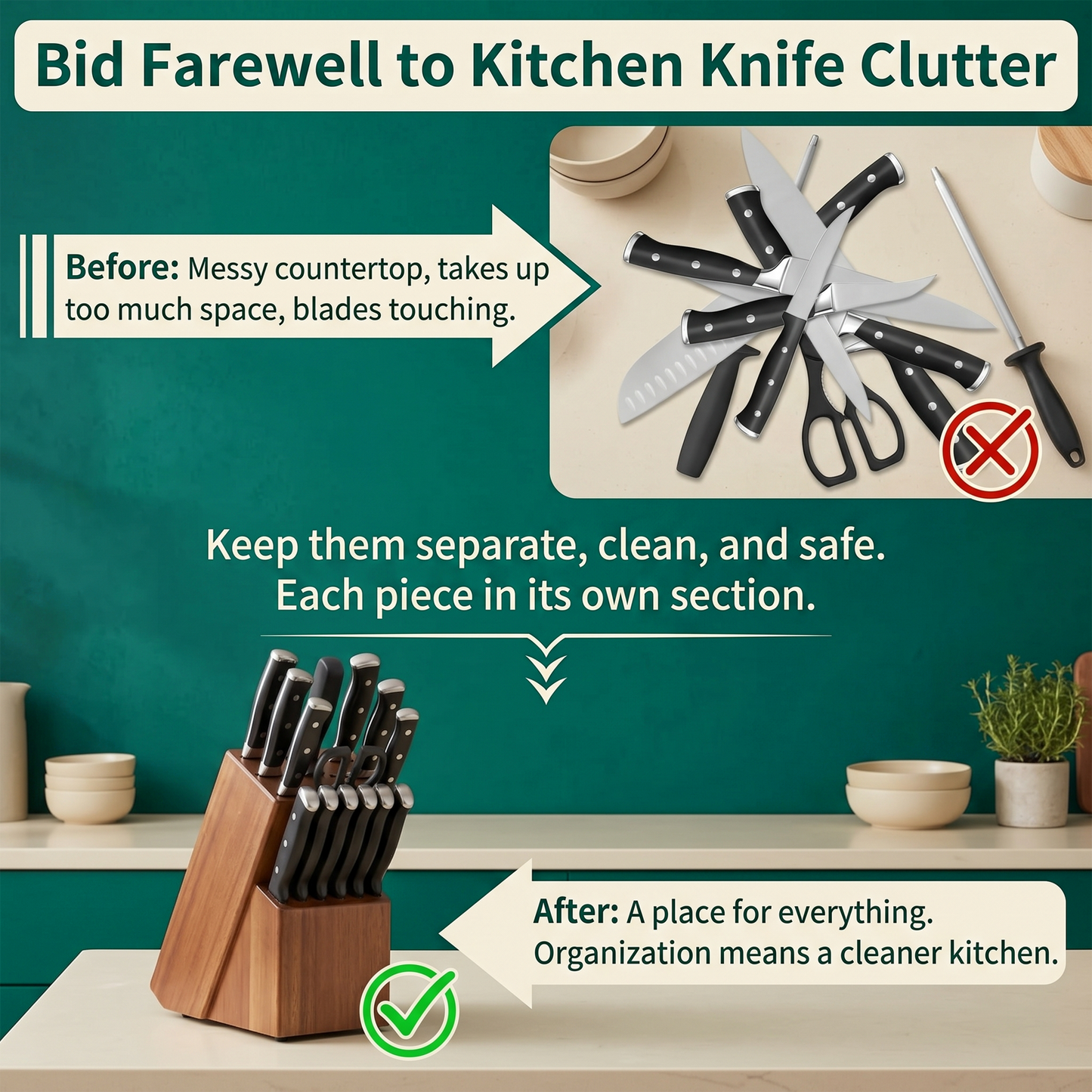 Universal Knife Block Without Knives - 14 Slots Large Bamboo Knife Holder, kitchen knife block for Knife Storage Organizer (Brown)