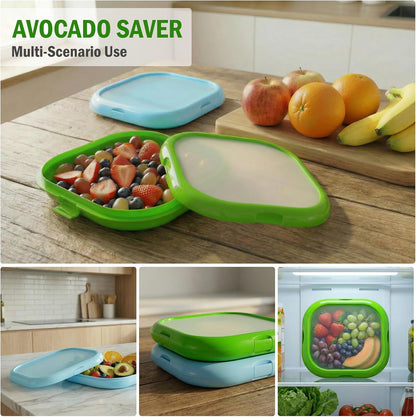Reusable Silicone Storage Boxes 2 Pack Avocado Saver Onion Keeper for Tomatoes Garlic Leftovers Refrigerator Blue Green