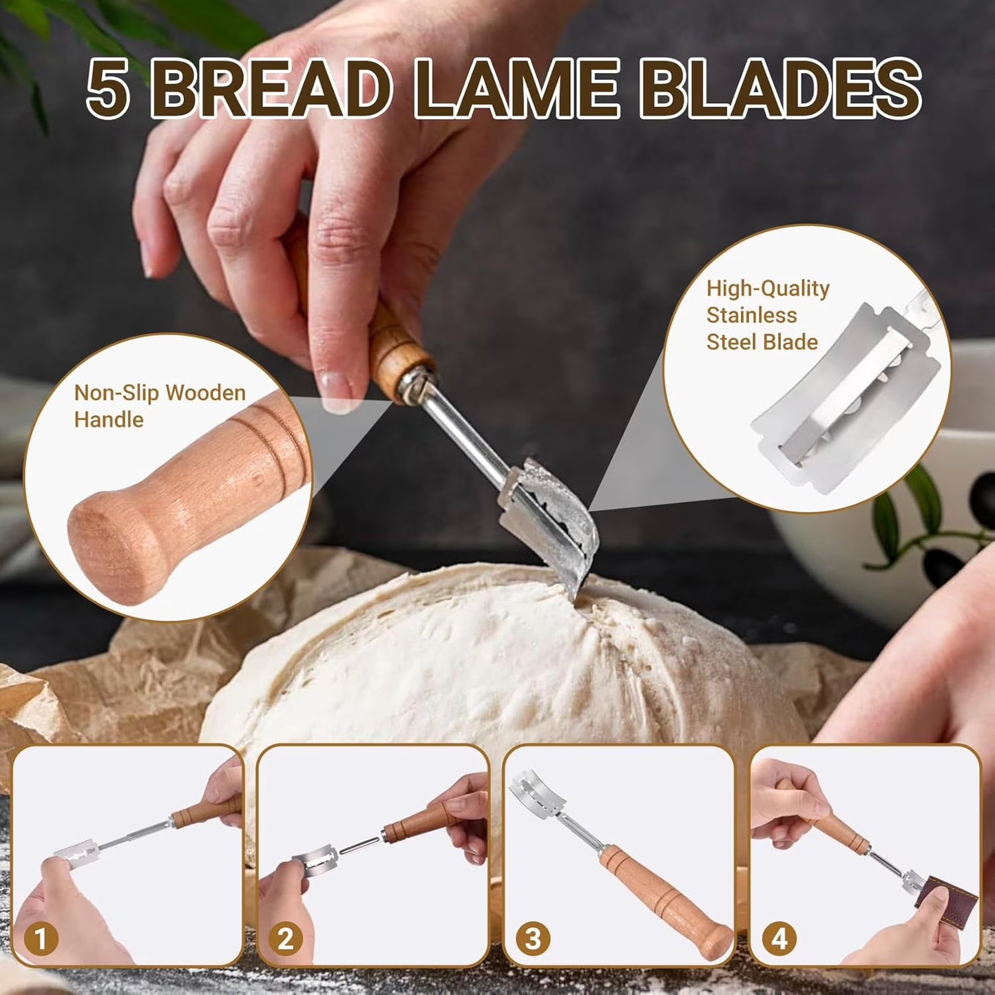 9 Inch Round Sourdough Proofing Basket, 7-Piece Baking Kit with Linen Liner & Tools, Bread Baking Supplies Gift Set