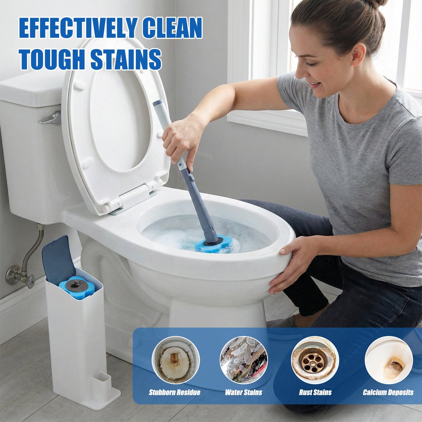 Disposable Toilet Brush with 8 Refills,Toilet Wand Brush Cleaning Kit,Wall Mounted Toilet Bowl Cleaner Set with Holder for Bathroom Deep Cleaning & Hygiene Local Stock- Blue & White