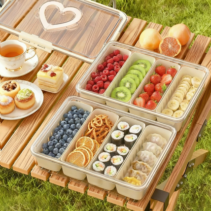 Snackle Box Container – 4 Compartment Divided Serving Tray with Lid & Handle, Portable White