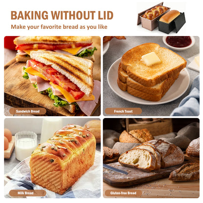 3-Pack Pullman Loaf Pan with Lids – Nonstick, 2.2/1/0.8 lb Dough Capacity, Includes 7 Tools