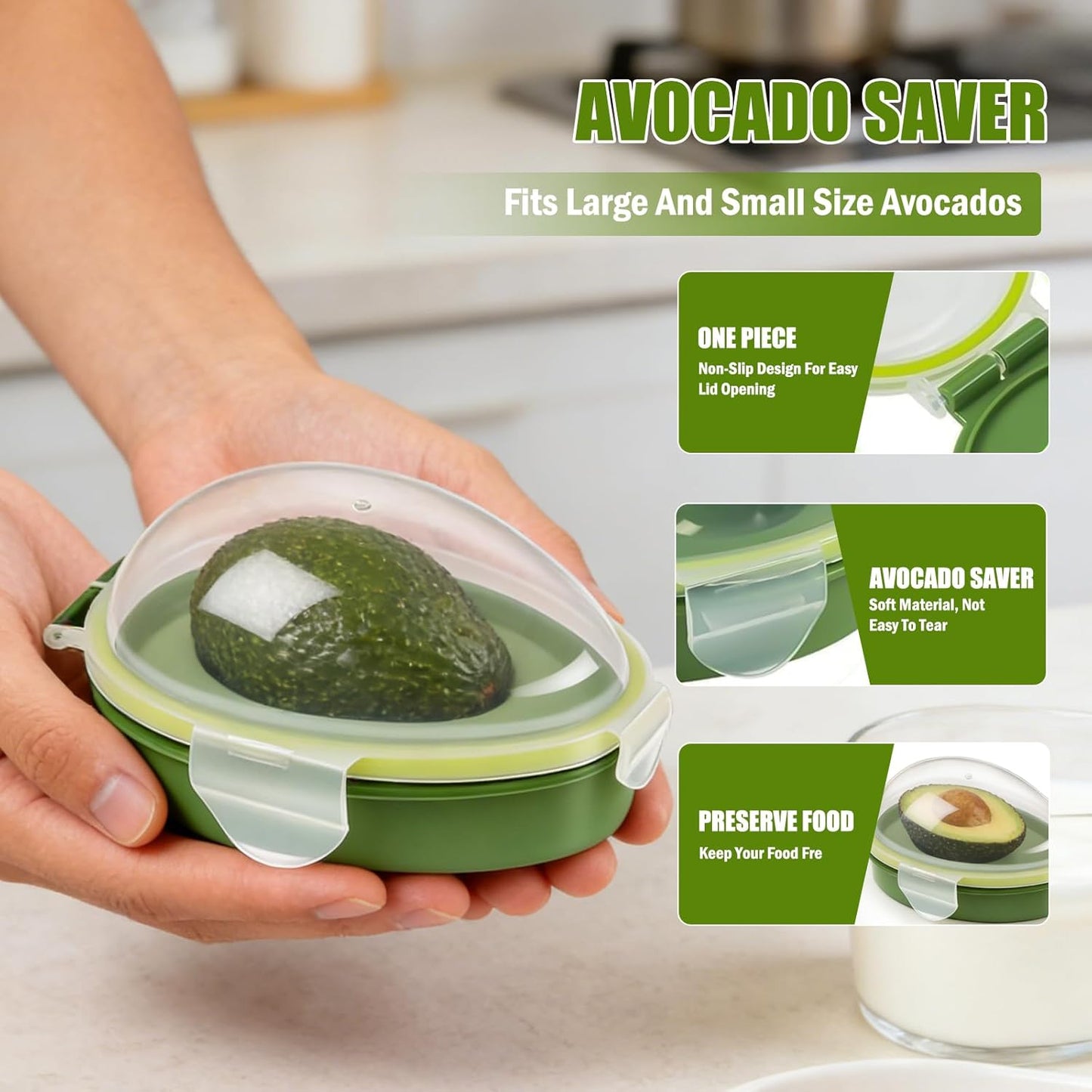 Avocado 3-Piece Kitchen Tool Set with Slicer Cutter & Airtight Storage Container, Dishwasher Safe