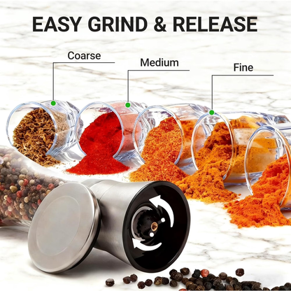 2-Pack Stainless Steel Pepper & Salt Grinder Set, Refillable Glass Body, Adjustable Coarseness Spice Mill