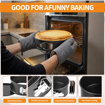 9 Inch Springform Pan Tin, Non-stick Removable Bottom Cake Pan, Leakproof & Easy Release, Includes 1 Pan, 3 Scrapers, and 50 PCS Parchment Paper for Baking
