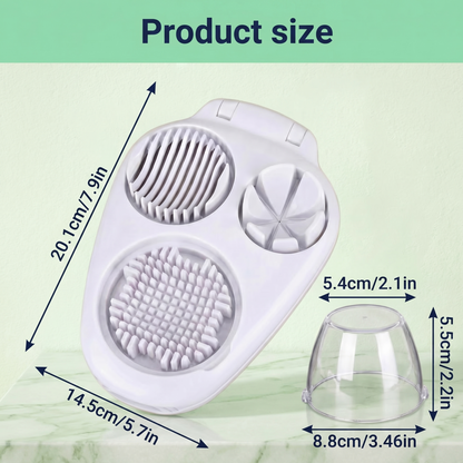 3-Mode Egg Slicer with Stainless Steel Blades — Cutter for Hard-Boiled Eggs, Strawberries & Soft Foods, Integrated Catch Tray