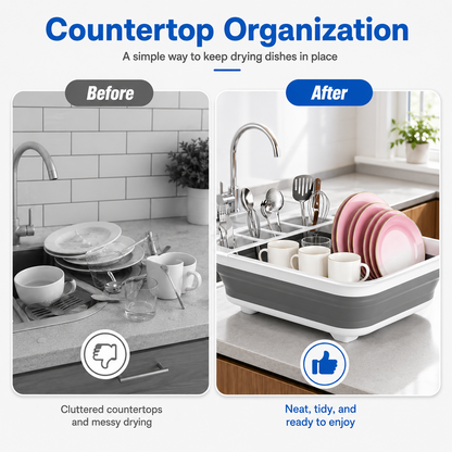 Collapsible Dish Drying Rack, Multifunctional Dish Rack with Removable Compartments, Foldable Small Dish Drainer for Kitchen Counter, RV & Camping Accessories, Escurridor de Platos para Fregadero