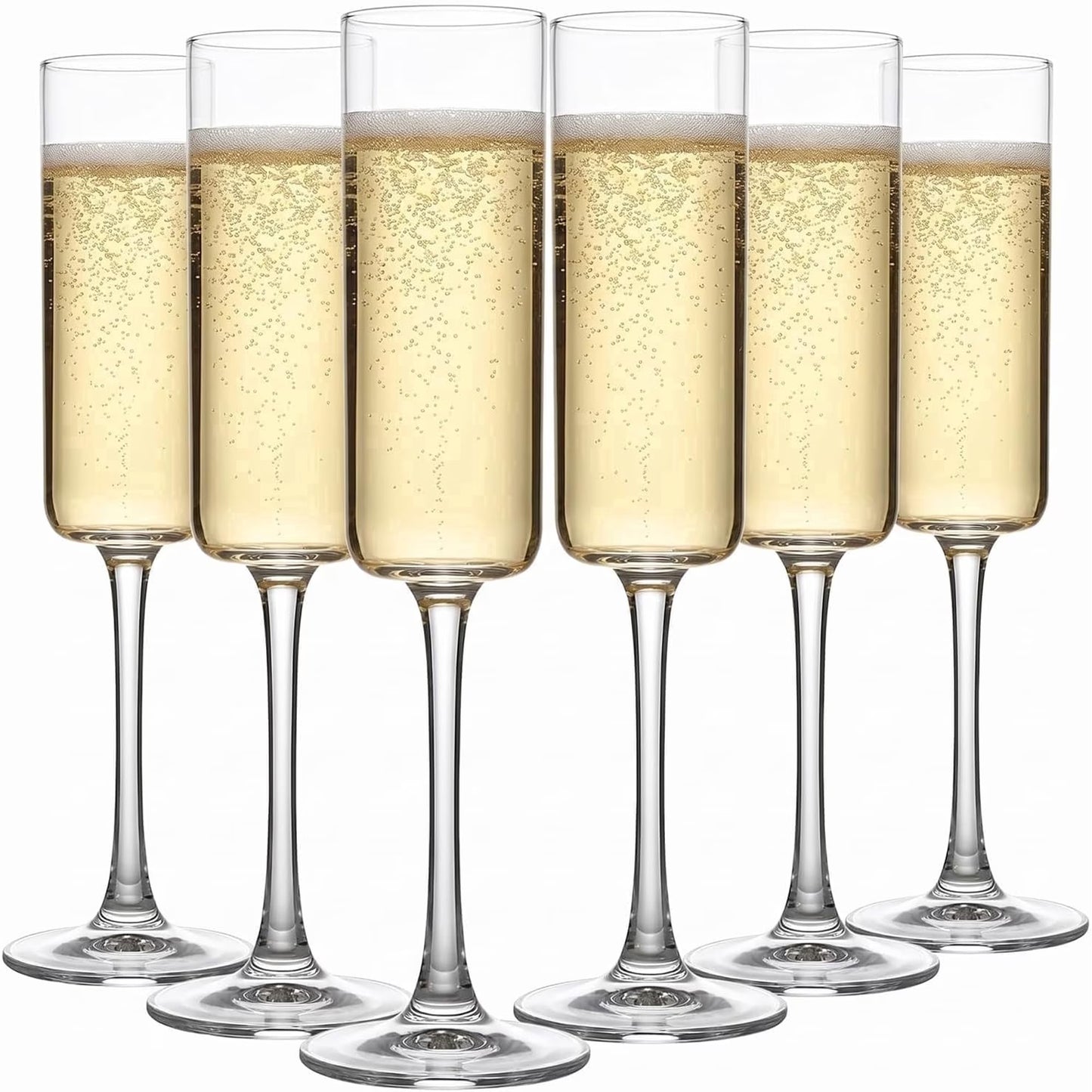 Set of 6 Crystal Champagne Flutes,Hand Blown Crystal Champagne Flutes with Long Stem,6.5 oz Elegant Champagne Flutes Wine Glass Stemware, Gift for Mother's Day,Wedding & Party