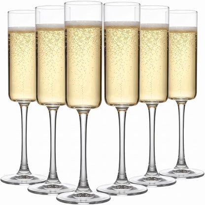 Set of 6 Crystal Champagne Flutes,Hand Blown Crystal Champagne Flutes with Long Stem,6.5 oz Elegant Champagne Flutes Wine Glass Stemware, Gift for Mother's Day,Wedding & Party