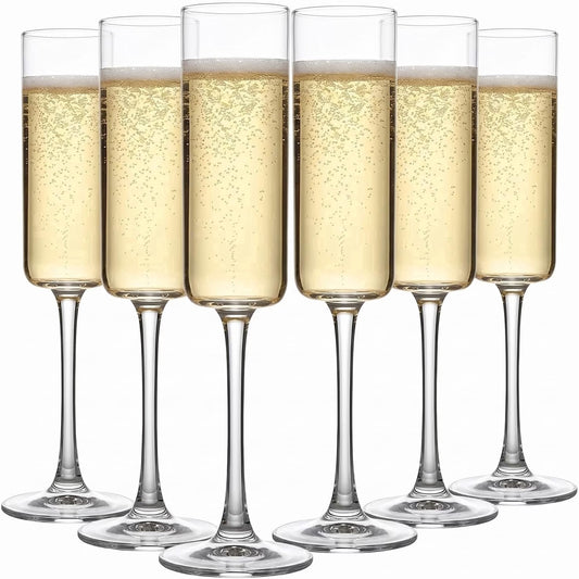 Set of 6 Crystal Champagne Flutes,Hand Blown Crystal Champagne Flutes with Long Stem,6.5 oz Elegant Champagne Flutes Wine Glass Stemware, Gift for Mother's Day,Wedding & Party