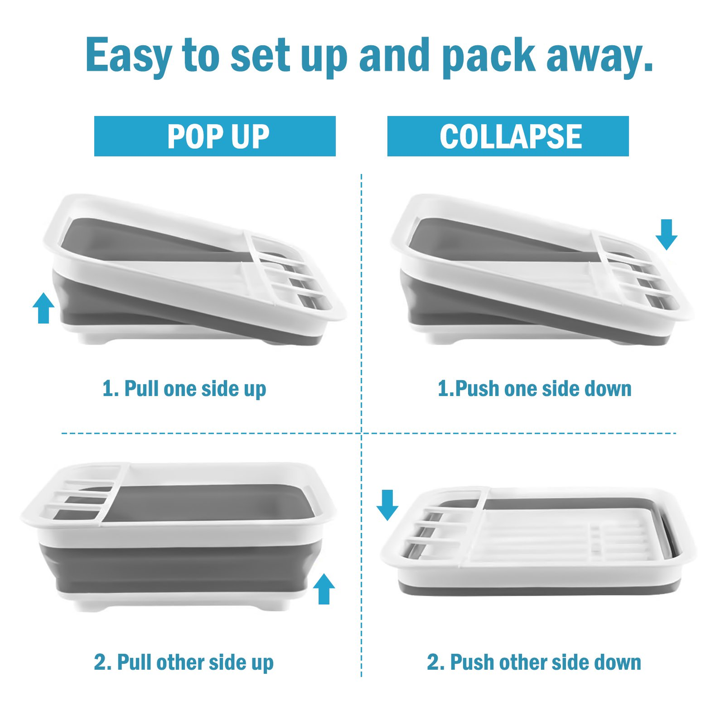 Collapsible Dish Drying Rack – Rustproof Foldable RV Dish Drying Rack with Utensil Holder, 360° Drainage, Space-Saving for Kitchen, Camping, BBQ & Boats