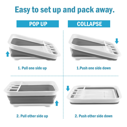 Collapsible Dish Drying Rack – Rustproof Foldable RV Dish Drying Rack with Utensil Holder, 360° Drainage, Space-Saving for Kitchen, Camping, BBQ & Boats