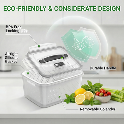 5 PCS Fruit Storage Containers for Fridge with Handle, Leakproof Produce Containers for Fridge with Removable Colander, All-In-One Fruit Containers Stainers Berry, Fruits, Vegetables, Salad, Lettuce Keeper