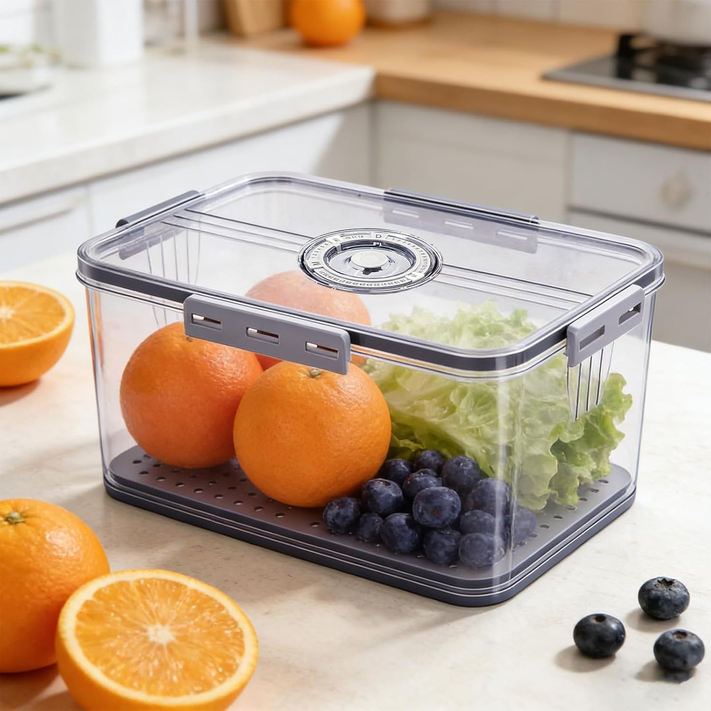 Airtight Bread Box, Large Capacity Bread Storage Container with Date Tracking Lid, Ideal for Storing Homemade Bread, Pastries, Snacks and Fruits on Kitchen Countertop (Grey)