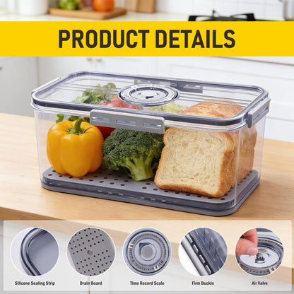 Airtight Bread Box, Large Capacity Bread Storage Container with Date Tracking Lid, Ideal for Storing Homemade Bread, Pastries, Snacks and Fruits on Kitchen Countertop (Grey)