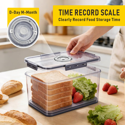 Airtight Bread Box, Large Capacity Bread Storage Container with Date Tracking Lid, Ideal for Storing Homemade Bread, Pastries, Snacks and Fruits on Kitchen Countertop (Grey)