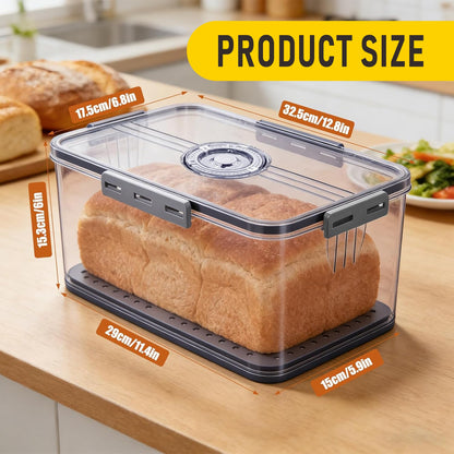 Airtight Bread Box, Large Capacity Bread Storage Container with Date Tracking Lid, Ideal for Storing Homemade Bread, Pastries, Snacks and Fruits on Kitchen Countertop (Grey)