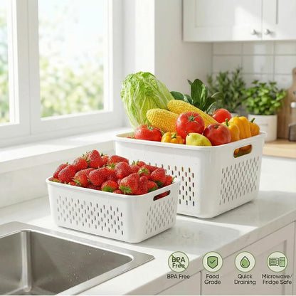 6 Pack Fruit Storage Containers for Fridge with Removable Colander, Leakproof Produce Keeper for Berries, Vegetables & Salad, All-in-One Wash & Store Food Containers, BPA Free