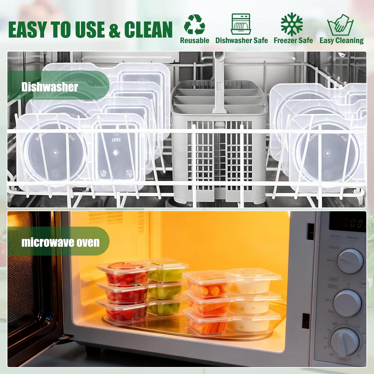 20 Pack Reusable Snack Containers with Lids, 2-Compartment Clear Portion Cups for Salad Dressing, Sauce & Snacks, Leakproof Plastic Food Containers for Meal Prep & On-the-Go