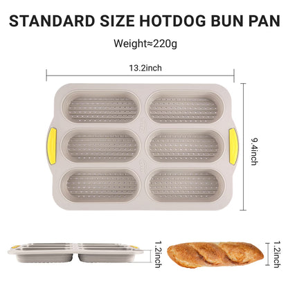 6-Cavity Silicone Baguette Bread Pan, Non-Stick French Bread & Hot Dog Bun Mold, Foldable Loaf Pan Baking Tool