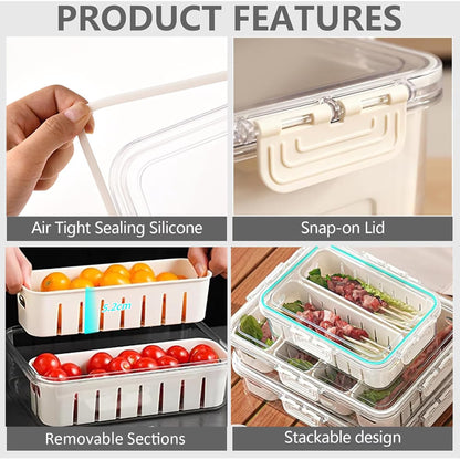 1 Pack Snackle Box Container, Portable 2-Compartment Divided Snack Tray with Lid, Reusable Stackable Snack Organizer for Travel, Candy, Party & Picnic, Large Size, White