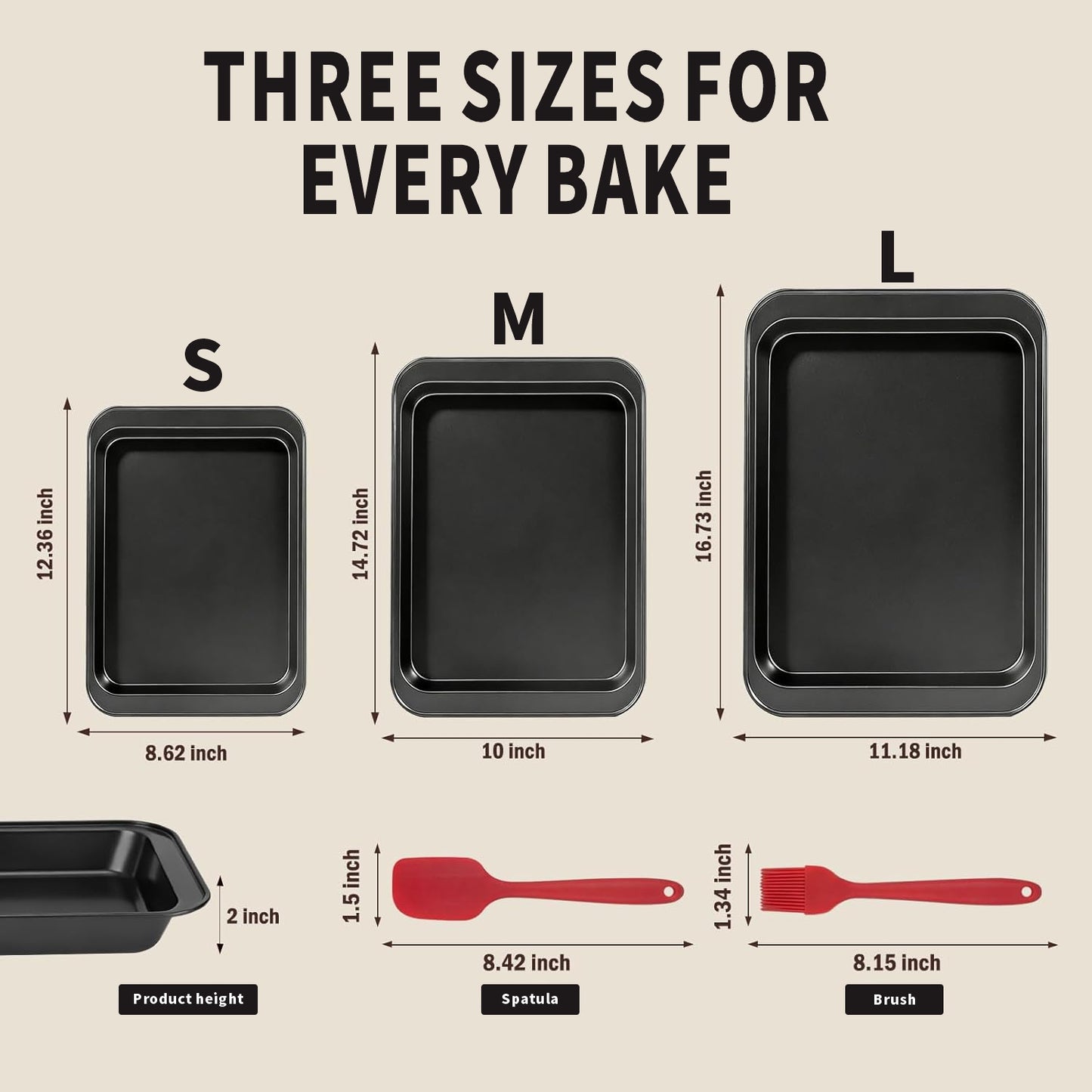 Baking Sheet Pan Set, Nonstick Stackable Multi-Depth Oven Bakeware, Black Rectangle Baking Pans, Rust & Warp Proof, Easy Clean (3-Piece)
