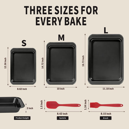 Baking Sheet Pan Set, Nonstick Stackable Multi-Depth Oven Bakeware, Black Rectangle Baking Pans, Rust & Warp Proof, Easy Clean (3-Piece)
