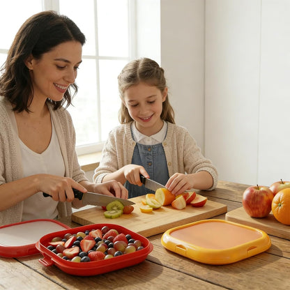 Reusable Silicone Storage Boxes 2 Pack Avocado Saver Onion Keeper for Tomatoes Garlic Leftovers Refrigerator Red Yellow
