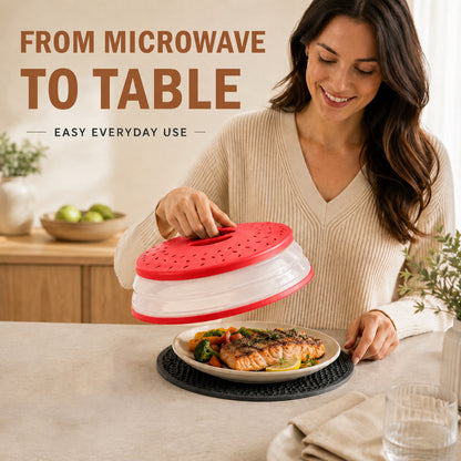 Collapsible Microwave Food Cover, Microwave Splatter Guard with Steam Vent, Dishwasher Safe Kitchen Plate Cover, 2 Pack Red
