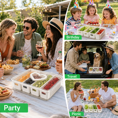 Snackle Box Container, Portable Snack Container with Lid and Handle, Reusable Stackable Snack Box, Divided Snack Containers with 4 Compartments for Travel Party Picnic,1 Pack, White