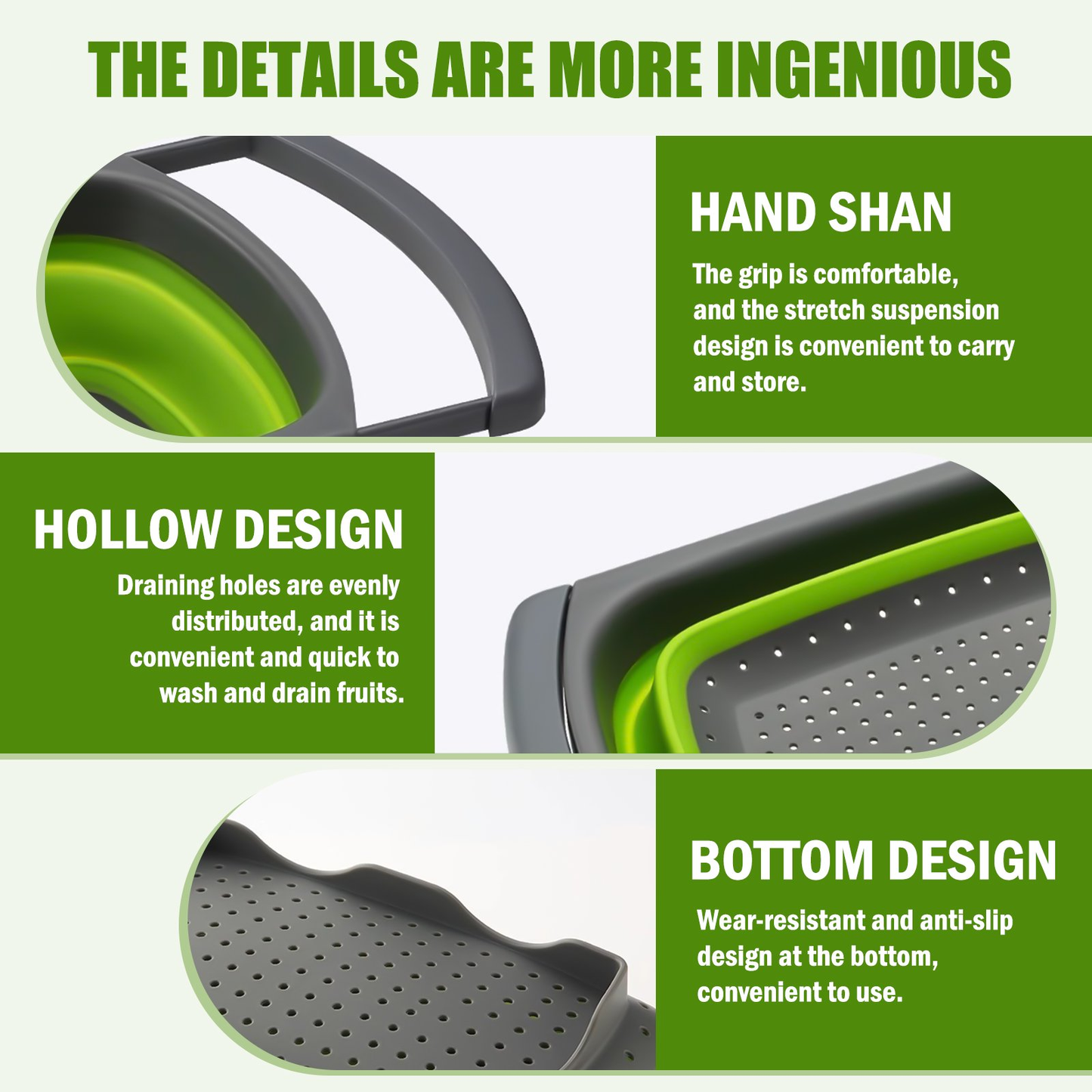 Collapsible Colander Strainer, 6 Quart Over the Sink with Handles