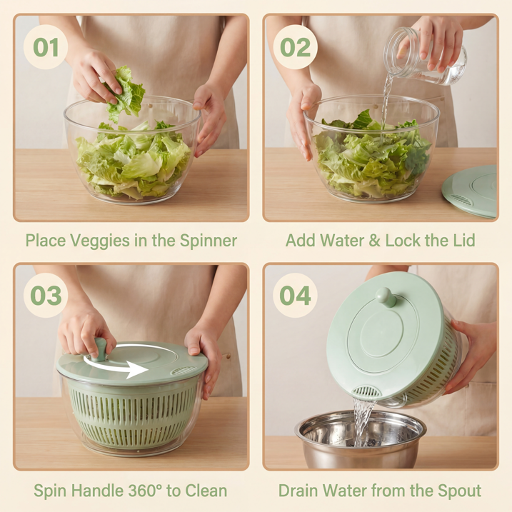 Large Salad Spinner and Slicer, 5.3 Qt 3-in-1 Vegetable Fruit Wash Bowl, Lettuce Washer with 5-Blade Slicer & Egg Yolk Strainer for Fast Salad Prep (Green)