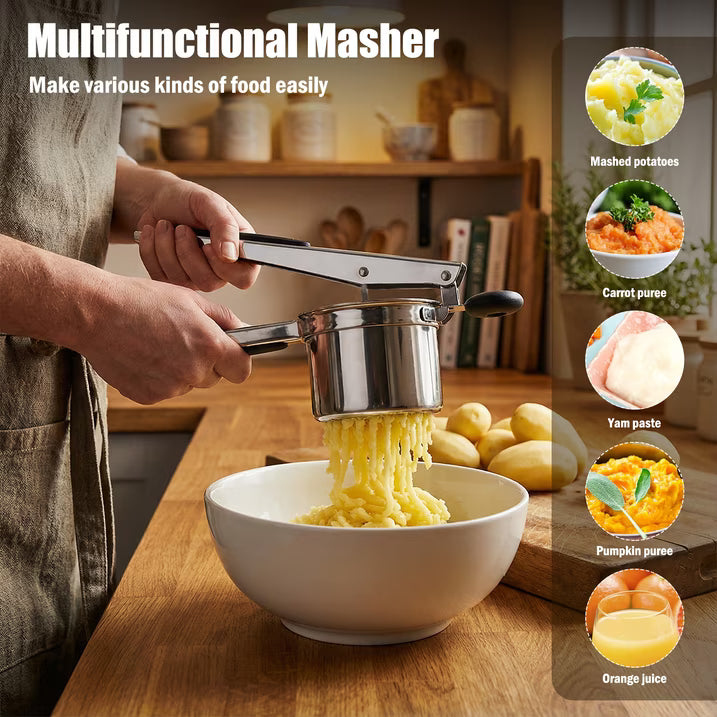 LYLHZRMDGC 15oz Stainless Steel Potato Ricer – Heavy Duty with 4 Interchangeable Discs, Ergonomic Handle