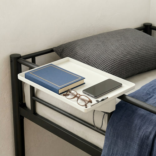Clip On Bedside Table for Bunk Bed, Bedside Shelf for Dorm Bed and Top Bunk Storage, Floating Dorm Bed Side Table and Bunk Bed Shelf, 1 Pack, White
