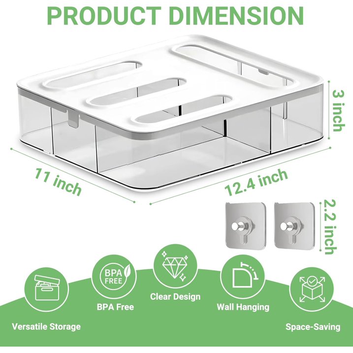 4-in-1 Food Storage Bag Organizer for Drawer or Wall, Holds Gallon, Quart, Sandwich & Snack Bags, Space Saving Plastic Baggie Holder, Easy Access Kitchen Organizer