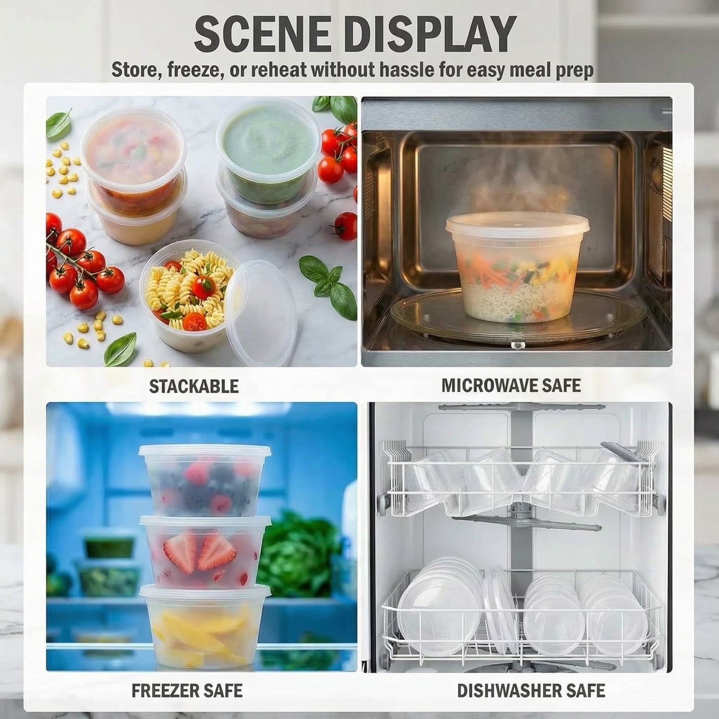 48 Sets Deli Containers with Lids, 16 oz Plastic Soup Containers with Lids, Food Storage Containers with Lids Airtight, Stackable, Leak-proof, Microwave and Freezer Safe