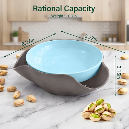 Double-Layer Pistachio Bowl with Shell Storage — Snack Serving Bowl for Nuts, Cherries & Olives, Top Bowl + Bottom Compartment Design, 8.3-Inch Diameter
