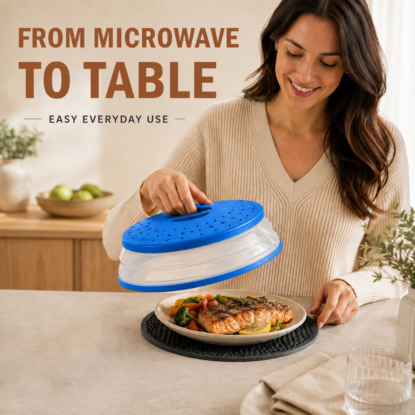 Collapsible Microwave Food Cover, Microwave Splatter Guard with Steam Vent, Dishwasher Safe Kitchen Plate Cover, 2 Pack Blue