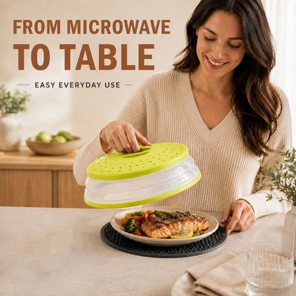 Collapsible Microwave Food Cover, Microwave Splatter Guard with Steam Vent, Dishwasher Safe Kitchen Plate Cover, 2 Pack Green