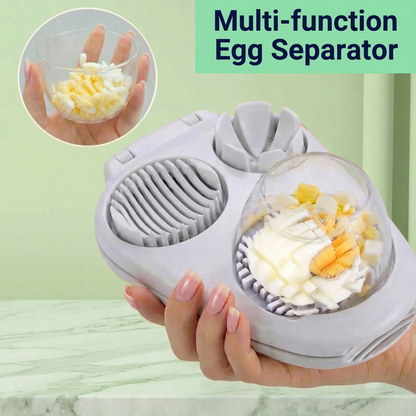 3-Mode Egg Slicer with Stainless Steel Blades — Cutter for Hard-Boiled Eggs, Strawberries & Soft Foods, Integrated Catch Tray